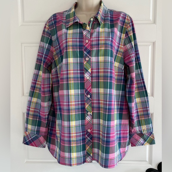 Talbots Madras Classic Cotton Shirt Plaid Button Up Shirt Timeless Style Size XL - Picture 2 of 14